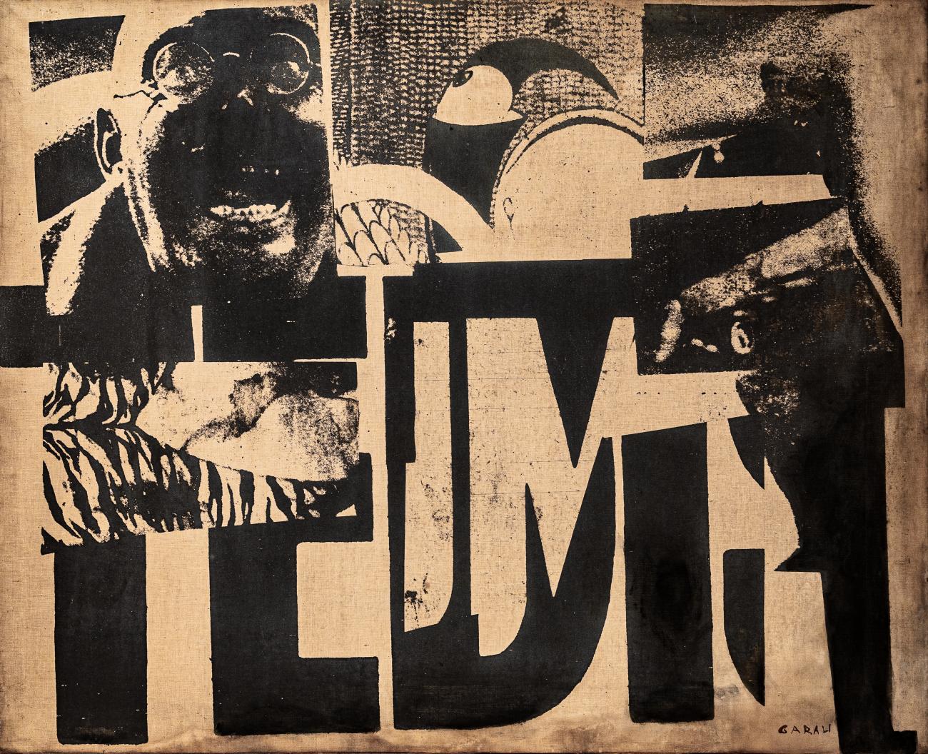 Augusto Garau, Collage (alias Mahatma Gandhi), 1970, tela emulsionata, 81 x 100 cm